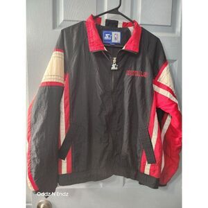 VTG Starter NBA‎ Licensed Chicago Bulls Windbreaker Jacket XL Black & Red